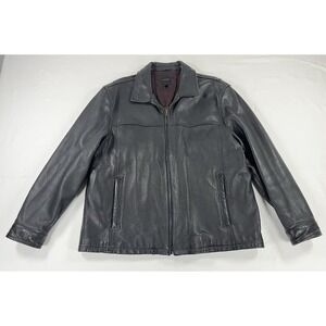 Vintage Y2K Express Black Leather Jacket Coat Heavy Quilted Lining Men's XL‎